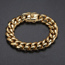 Herren-Armband „Miami Cuban Curb Link Chain“ – SCHWER, vergoldet, Edelstahl 316L – 23 cm (9 Zoll), 16 mm breit – Gold