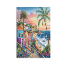 Farbenfrohes, romantisches Strand-Leinwandbild, 40 x 60 cm – Vintage-Landschaftsdekor für Schlafzimmer, Wohnzimmer und Kinderzimmer (ungerahmt)