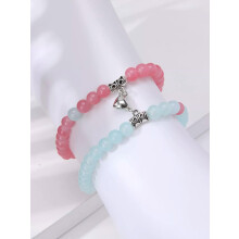 2pcs/set Couple Magnetic Baby Blue and Pink Beaded Bracelet-default