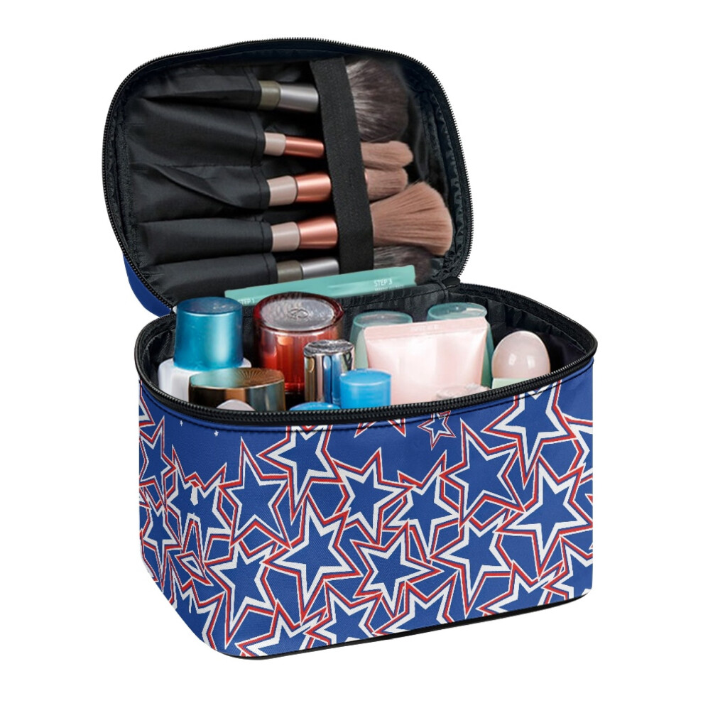 Travel Cosmetic Organizer Bag Star Pattern Zipper Make Up Organizer Bag with Brush Holder Portable Woman With Brush Storage