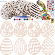 24pcs Wood Slice Easter Eggs, Blank DIY Hanging Eggs for Painting, Natural Wooden Decor for Crafts & Home – Compatible with Easter Themes