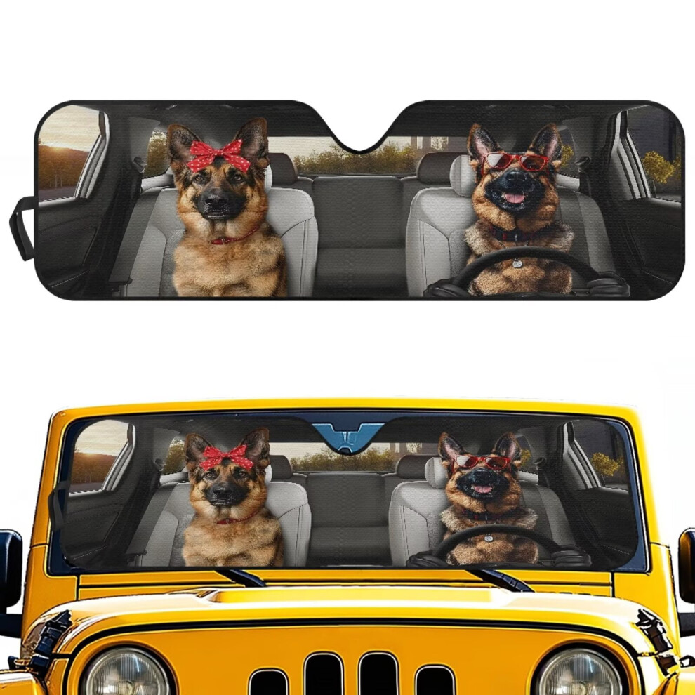 Windshield Sun Shade For 2018Â2025 Jeep Wrangler Jl & 2020Â2024 Gladiator Jt Â German Shepherd Design, Heat Shield, Compatible With Oem 9122141100126