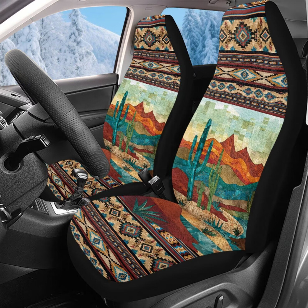 2Pc High-Back Car Seat Covers Â Soft Fluffy Furry Southwestern Aztec Tribal Design, Compatible With Most Vehicles Coral 9122141100836