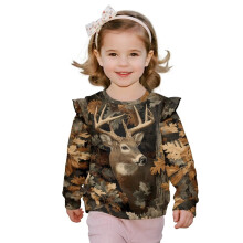 Geansaí Gualainn Rufáilte Éadaí Gleoite Geansaí Bog agus Compordach Camouflage Deer Hunter do Chailíní Geansaí Ócáideacha Méid 1-8