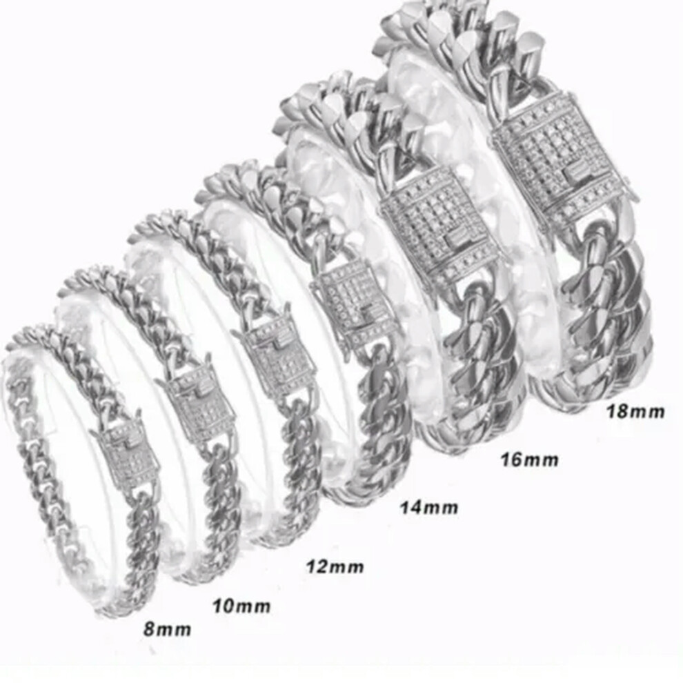 Punk Mens Miami Cuban Link Chain Bracelet Gold or Silver Stainless Steel 8-18mm-Silver-8mm-10.5 inches bracelet-image-OPC-PSDK8QC-NEW
