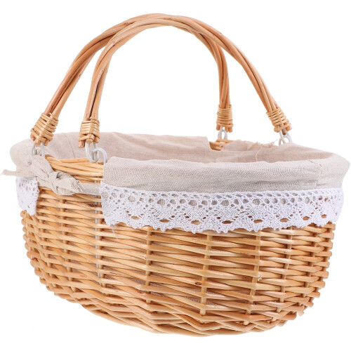 Wicker Picnic Basket with Liner and Handle