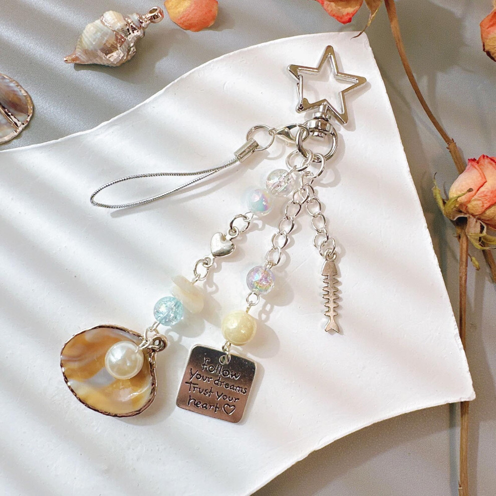 5.31-Inch Coastal Seashell & Pearl Phone Charm Strap Â Durable Metal Chain Pendant 9341593685764
