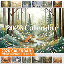 2026 Forest Animals Wall Calendar, 12"x12", Monthly, Whimsical Wildlife Art, Nature Lover's Home/Office Decor Gift