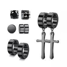 4 Pair Magnetic Stud Earrings for Men Women Stainless Steel Ear Set Non Pierced-6mm Black