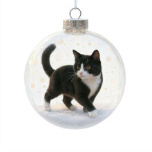 Clear Christmas Ornament Ball with Cute Cat Design – Shatterproof Plastic Tree Decor, Cat Lover Gift, Compatible with Standard Tree Hooks