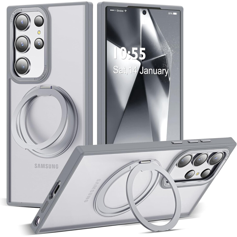 Samsung Galaxy S24 Ultra Case Â 360 Rotatable Magnetic Ring Stand, Magsafe-Compatible, Military-Grade Transparent Protection, 6.8", Gray 9405492459212