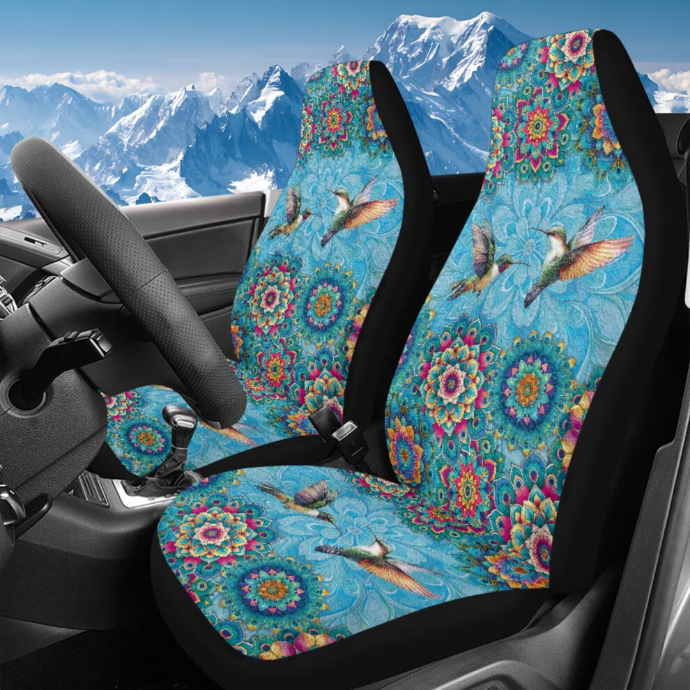 Mandala Hummingbird Auto Seat Covers (2 Pcs), High Back Front Seat Covers Compatible With Most Cars, Trucks, Suvs, Vans Coral 9426043745424