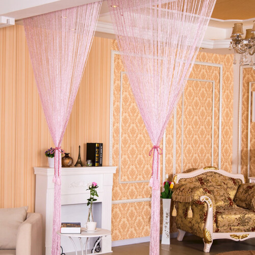 Silver Beaded Curtain 40x79in Pink Polyester Tassel Room