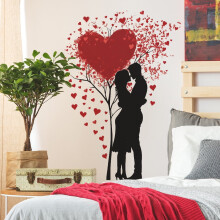 Valentine's Day Wall Decals – Red Heart Tree, Peel & Stick Love Stickers for Bedroom, Wedding, Anniversary – Compatible with Smooth Walls