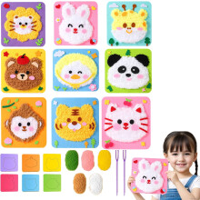 9-Pack DIY Embroidery Doll Set for Kids – Cartoon Animal Felt Stitching Craft with Stickers, Compatible with B+F+G