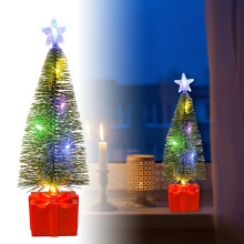 Mini Pre-Lit Christmas Tree 6.37 in Red Gift Box Base