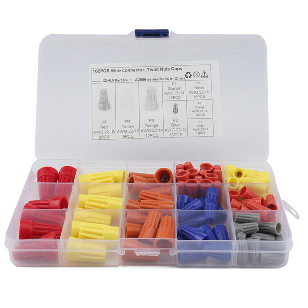 102 Pcs Twist-On Wire Connectors Assortment For Reliable Electrical Connections Insulated Flame Retardant Awg 22-8 9426043746056