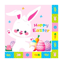 20Pcs Easter Guest Napkins – Bunny & Egg Design, 6.5"x6.5", Food-Grade Disposable Paper Napkins for Spring Parties, Table Decor