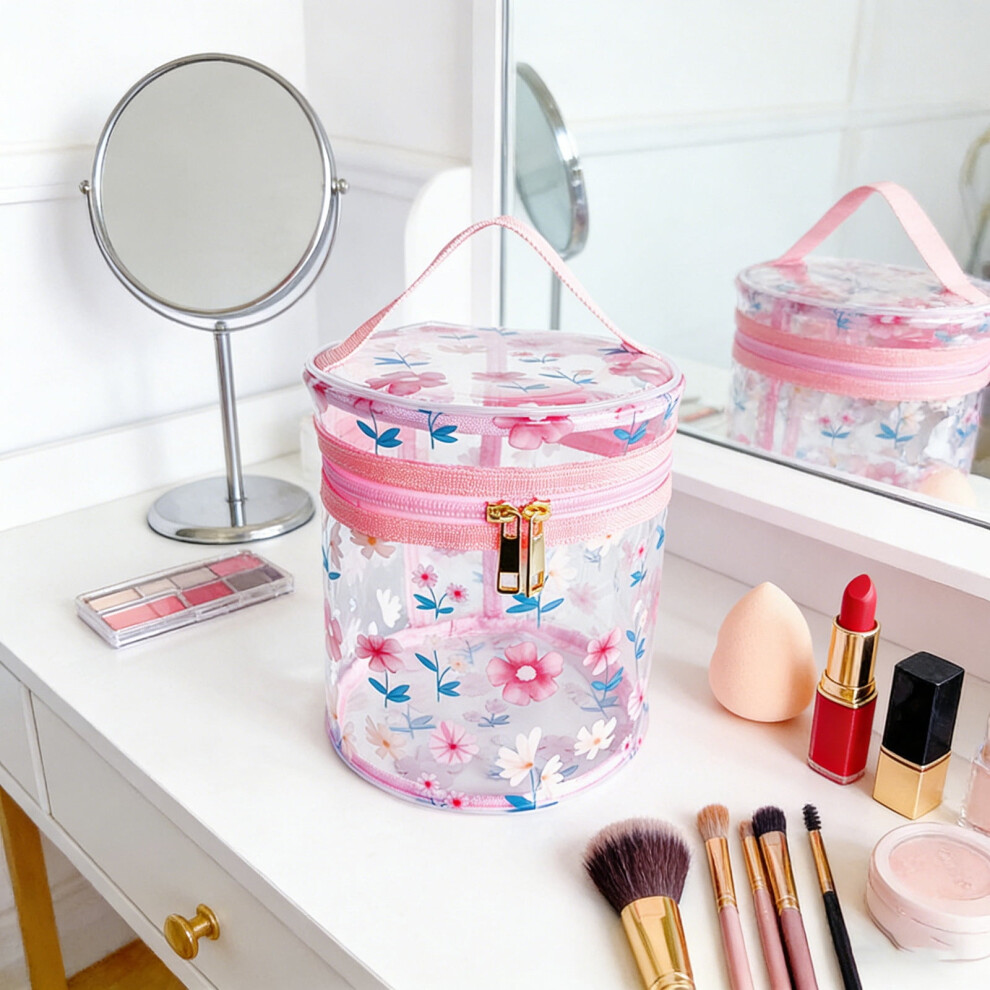 Transparent Floral Makeup Bag - Waterproof Travel Toiletry Organizer with Secure Zipper