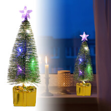 6.37" Mini Pre-Lit Christmas Tree with Colorful LEDs, Yellow Base, Battery-Operated – Compatible with Home Decor
