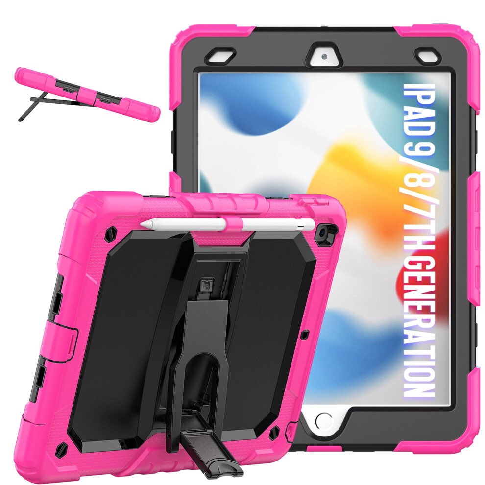 Shockproof 3-Layer Rose Case For Apple Ipad 9Th/8Th/7Th Gen 10.2" (2021) Â Compatible With Ipad, Rubber Armor + Kickstand 9097180872023