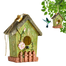 Hanging Wooden Bird Nest & Colorful Resin Birdhouse for Garden, Backyard, Indoors – Gift for Bird Lovers, Compatible with Outdoor/Indoor Use