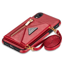 Compatible with iPhone XR Crossbody Bag Case with Zipper Pocket, Credit Card Holder & Shoulder Strap – Red