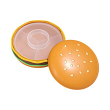 Mini Hamburger Storage Box – Portable Divided Organizer for Pills, Jewelry & Snacks – Compact Yellow Plastic Box