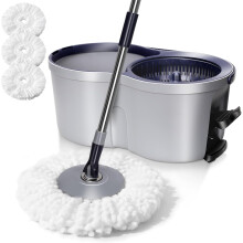 Spin Mop & Bucket Set with 3 Microfiber Pads, EasyWring Pedal System – Compatible with Home & Office