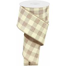 Plaid Wired Ribbon, Tan White Craft Supply to Make Handmade Wreath, 10 Yard, DIY Bow, Checkered Christmas