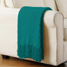 Knitted Throw Blanket Soft Warm Lightweight Gold Tassel