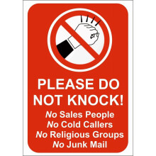 PLEASE DO NOT KNOCK NO COLD CALLERS/SALES PEOPLE Self.adh Metal Aluminum Sign or sign Size: 16 x 12 Inch
