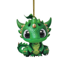 Dragon Statue Ornament Pendant Green 3.14 inches