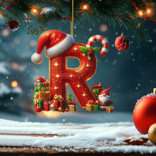 Christmas Initial with Red Hat Christmas Tree Ornaments Personalized DIY Christmas 26 Letters Ornaments Christmas Decoration Xmas Tree Hanging Decor