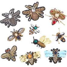10PCS Handmade Rhinestone Beaded Patches (10 Styles) – Bees, Dragonfly & Insect Sew-on Crystal Pearl Sequin Appliques for Clothing, Bags, DIY &