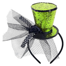 2/1PCS St. Patrick's Day Mini Top Hat Headband, Green Bow with Mesh and Rose, St Patrick's Top Hat Headbands Festival Hair Accessory