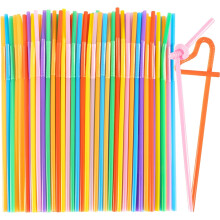 Lot de 100 pailles flexibles et colorées en plastique - Pailles longues et pliables jetables pour boissons, idéales pour les fêtes et les jus de