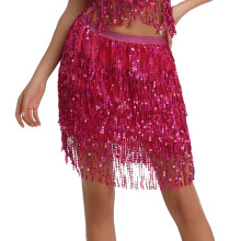 Paillettenbesetzter Fransen-Rock für Damen, ideal für Nachtclub und Bühne, mit Glitzer und Pailletten (Pink, XL)