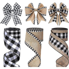 Plaid Ribbons 3 Rolls (18 Yds) Black & White Buffalo Check, Wired Edge, for DIY Bows, Wrapping, Wreaths, Xmas Tree – Compatible with Craft Projects
