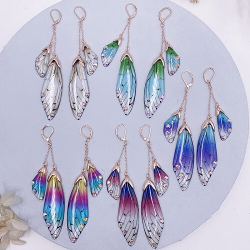 Brincos de Borboleta com Cristais e Design Elegante de Asas Longas com Efeito Degradê 1