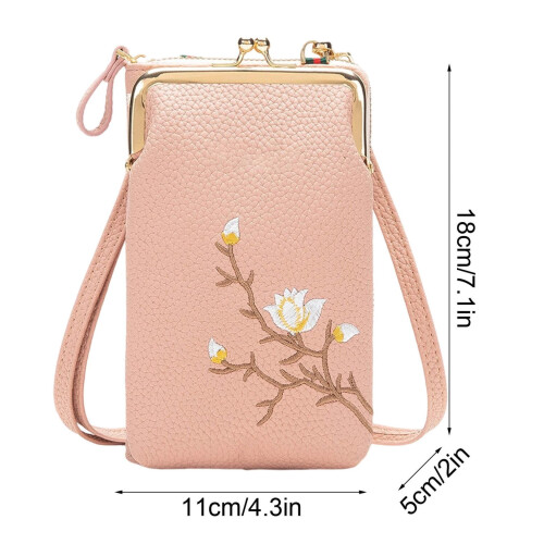 Mini Bolsa Transversal Vertical Feminina para Celular – Fecho de Clipe, 17,8 x 10,2 x 5 cm, Bege, Compatível com iPhone e Android 1