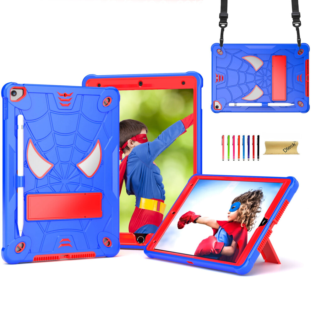 Shockproof Rugged Ipad 10.2 Case, Compatible With Ipad 9Th/8Th/7Th Gen (2021/2020/2019), Crossbody Strap & Kickstand, + Blue/Red 9097180874058