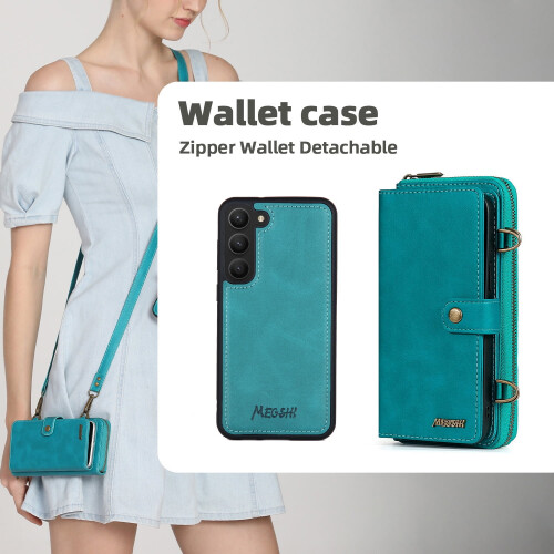 Θήκη-πορτοφόλι για συμβατότητα με Samsung Galaxy S23 (6.1"), Δερμάτινη τσάντα με φερμουάρ PU, 1