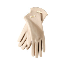 Female Winter Gloves Warm Lined Touch Screen Driving Gloves Suede Leather Bow Plush Wrist Mitten Women Beige Free Size