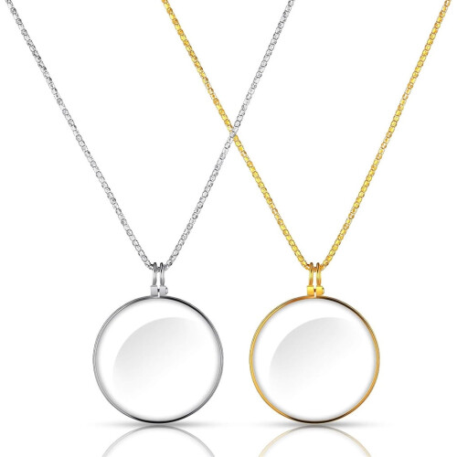 Μεγεθυντικός φακός κολιέ Triani2Pcs5X σε αλυσίδα – Vintage μενταγιόν από γυαλί με φακό για