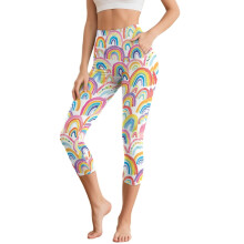 Rainbow Printed Capri Leggings for Women Tummy Control Yoga Pants Athletic Workout Leggings with Pockets, XS