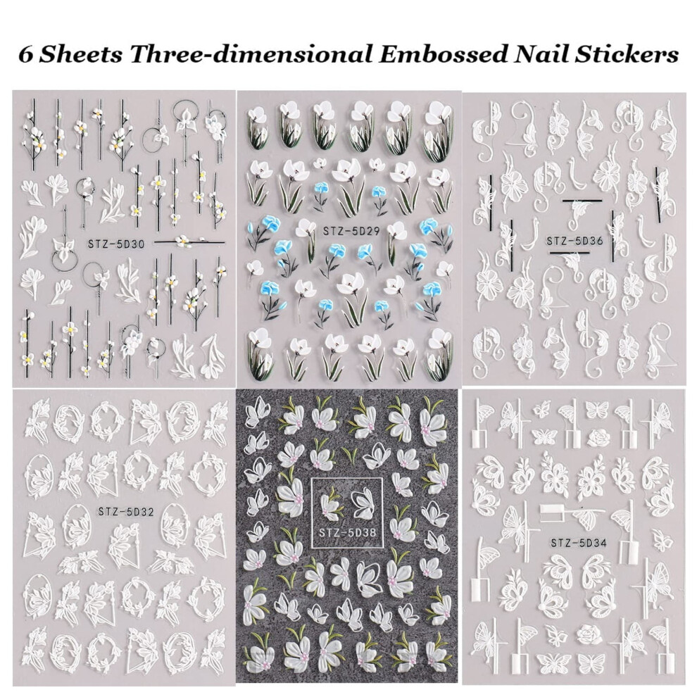Camellia Nail Stickers 5D Salon Quality 6pcs
