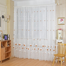 Embroidered Window Curtain with Chrysanthemum Pattern Sheer Voile Privacy Window Screen for Living Room Bedroom Doorway