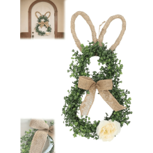 Künstlicher Osterhasen-Blumenkranz, 30 x 50 cm, Frühlings-Türdekoration mit Schleife, geeignet für Haustür und Veranda