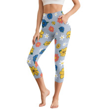 Daisy Printed Yoga Pants for Women High Waisted Workout Leggings Athletic Yoga Leggings with Pockets, M